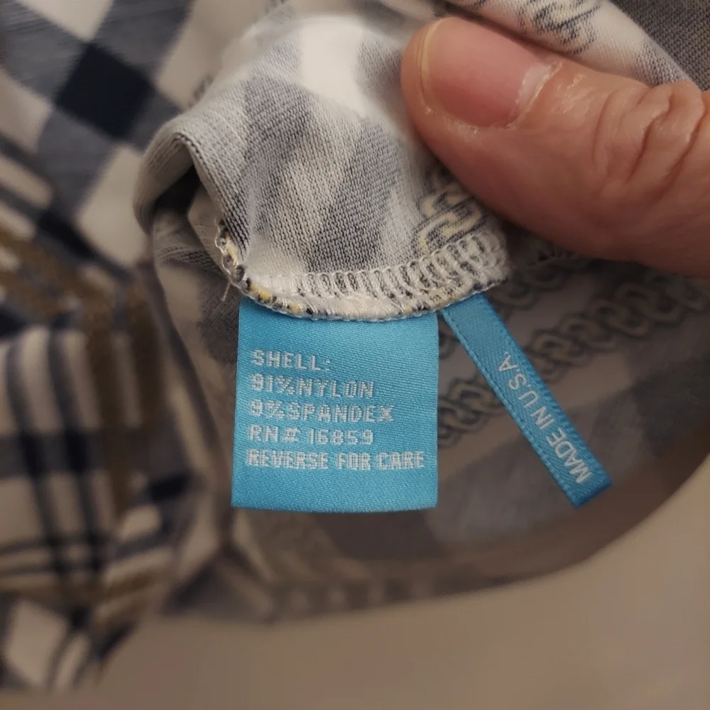 J MCLAUGHLIN Signature Catalina Cloth Blue And White Plaid 3/4 Length Sleeve Top - Picture 10 of 11